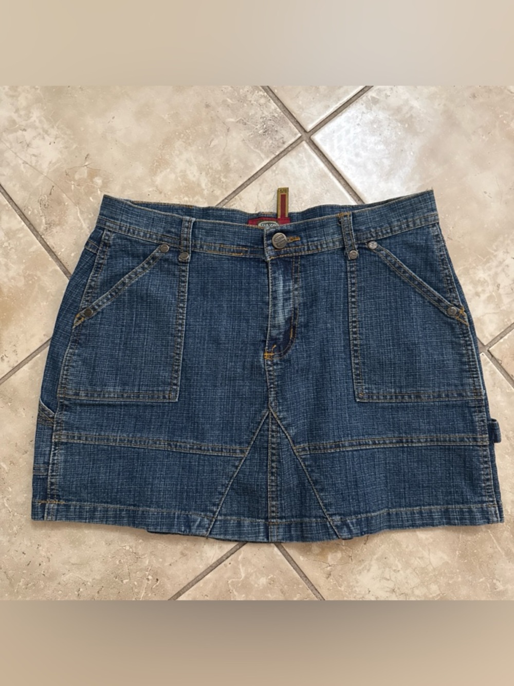 Vtg Y2K Gazoz Blue Jean Carpenter Mini Skirt
